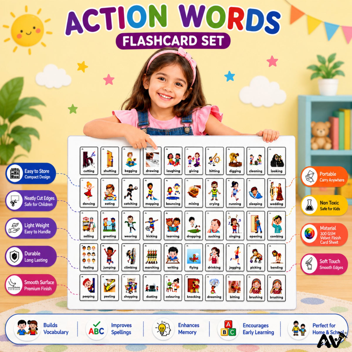 ENGLISH LANGUAGE FLASHCARDS-  50 Action Words