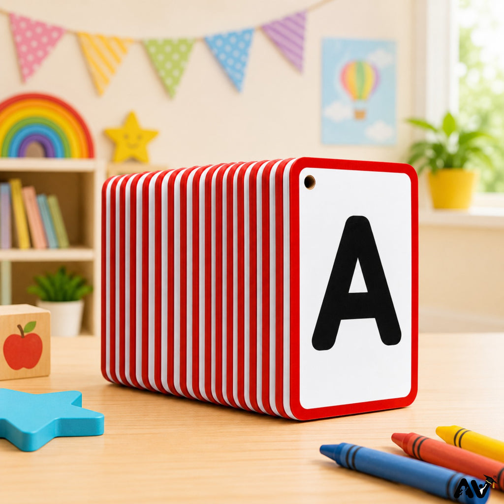 English Alphabet Flash Cards A-Z & a-z with Vowels A E I O U, 57 Cards, 300 GSM Laminated, 4 x 2.6 Inch, Educational Learning Cards for Kids