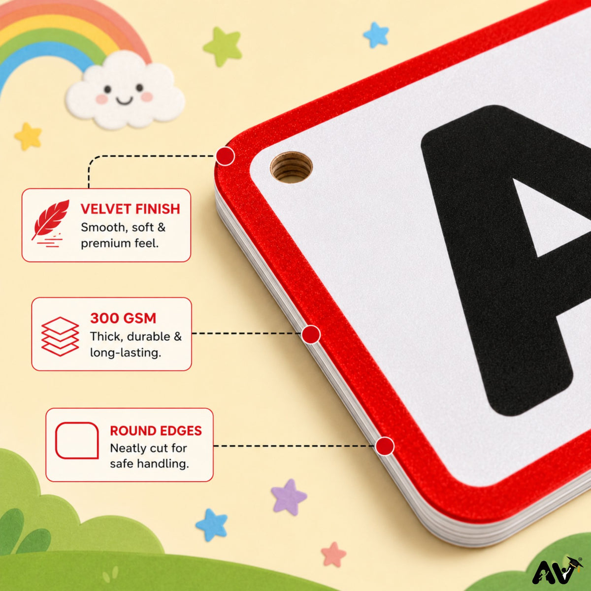 English Alphabet Flash Cards A-Z & a-z with Vowels A E I O U, 57 Cards, 300 GSM Laminated, 4 x 2.6 Inch, Educational Learning Cards for Kids