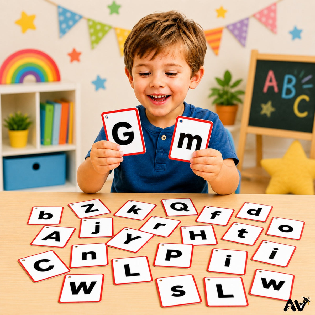 ENGLISH FLASHCARDS- English Alphabet  Uppercase & Lowercase Letters Aa to Zz with 2  pictures of three-letter words & English vowels (aeiou).