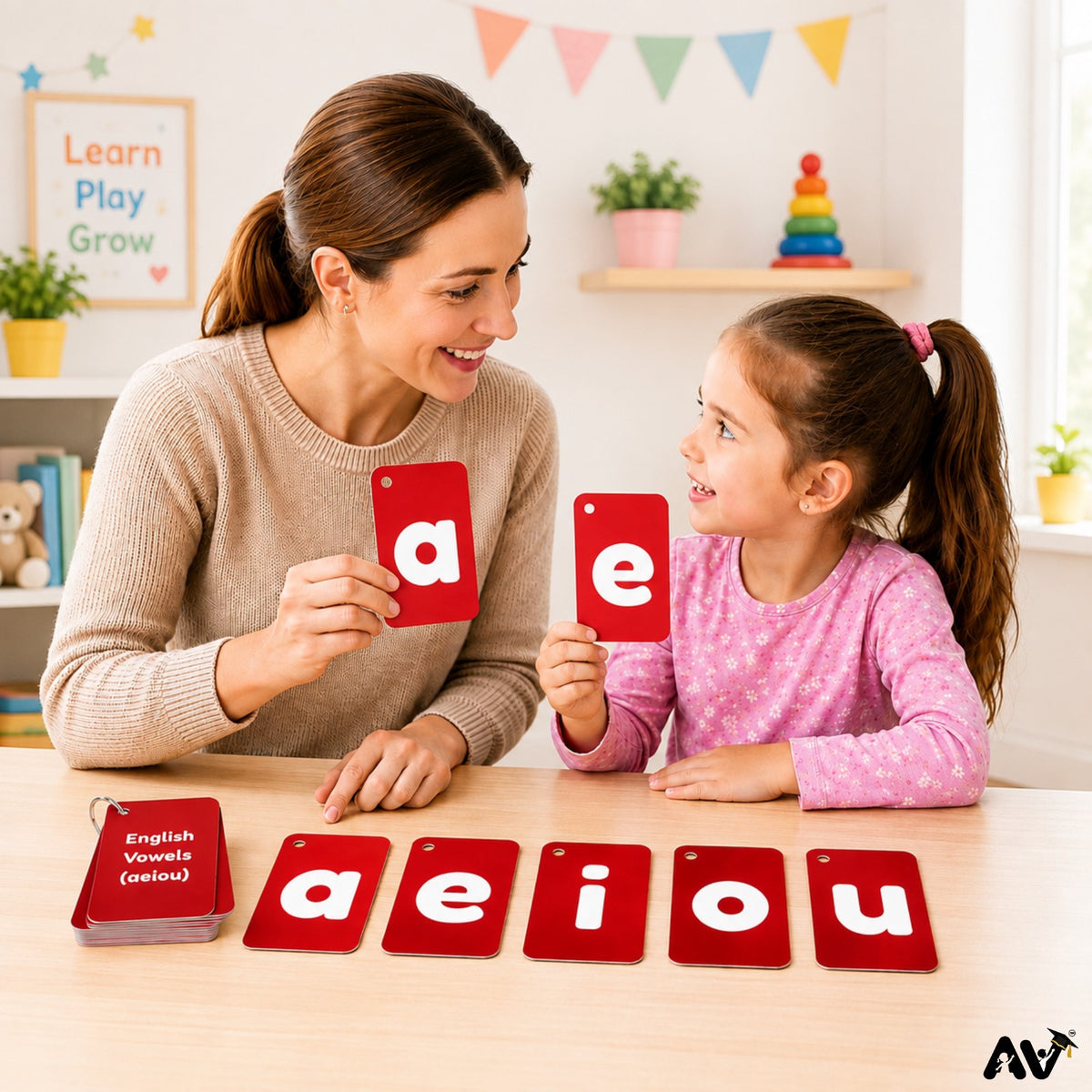 English Alphabet Flash Cards A-Z & a-z with Vowels A E I O U, 57 Cards, 300 GSM Laminated, 4 x 2.6 Inch, Educational Learning Cards for Kids
