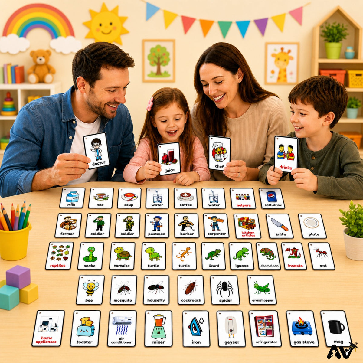 GENERAL KNOWLEDGE FLASHCARDS -  Part 3: 30 topics, 7 Names of each topic. (Colours,  Shapes, Action Words, Parts of face, Body Parts,  Stationery, Fruits, Vegetables)