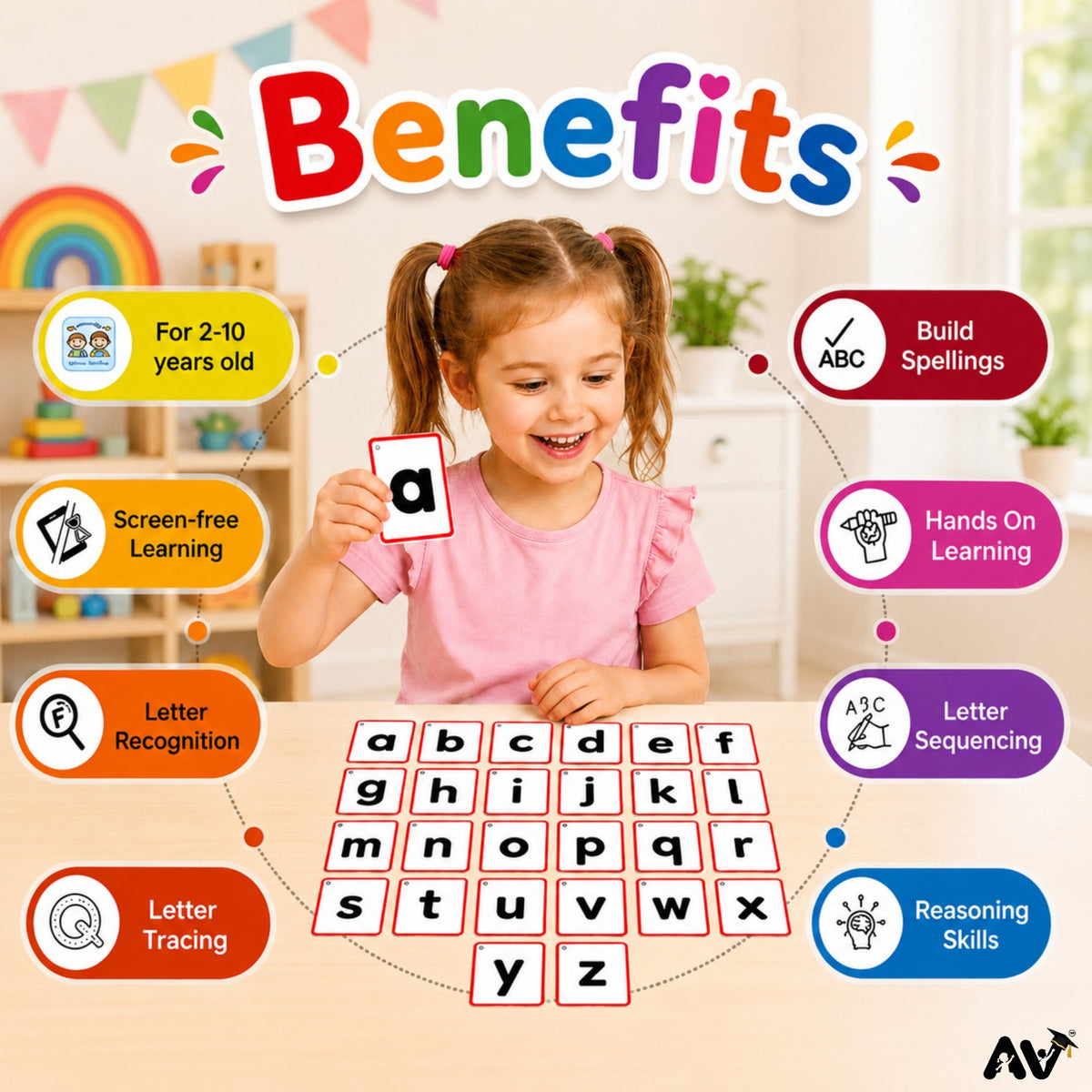 English Alphabet Flash Cards A-Z & a-z with Vowels A E I O U, 57 Cards, 300 GSM Laminated, 4 x 2.6 Inch, Educational Learning Cards for Kids
