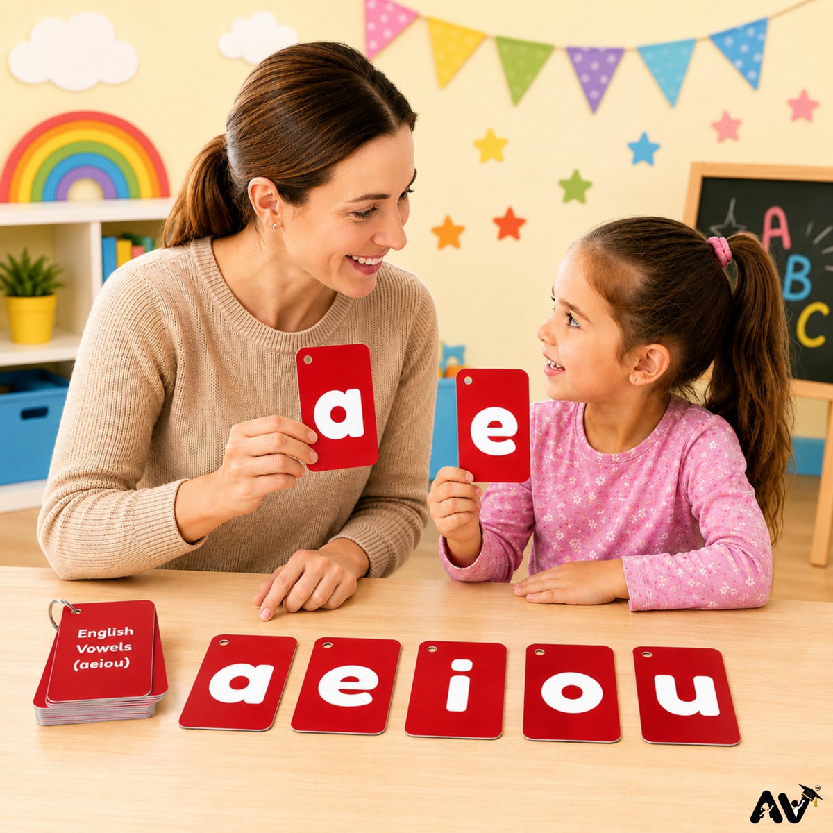 ENGLISH FLASHCARDS- English Alphabet  Uppercase & Lowercase Letters Aa to Zz with 2  pictures of three-letter words & English vowels (aeiou).