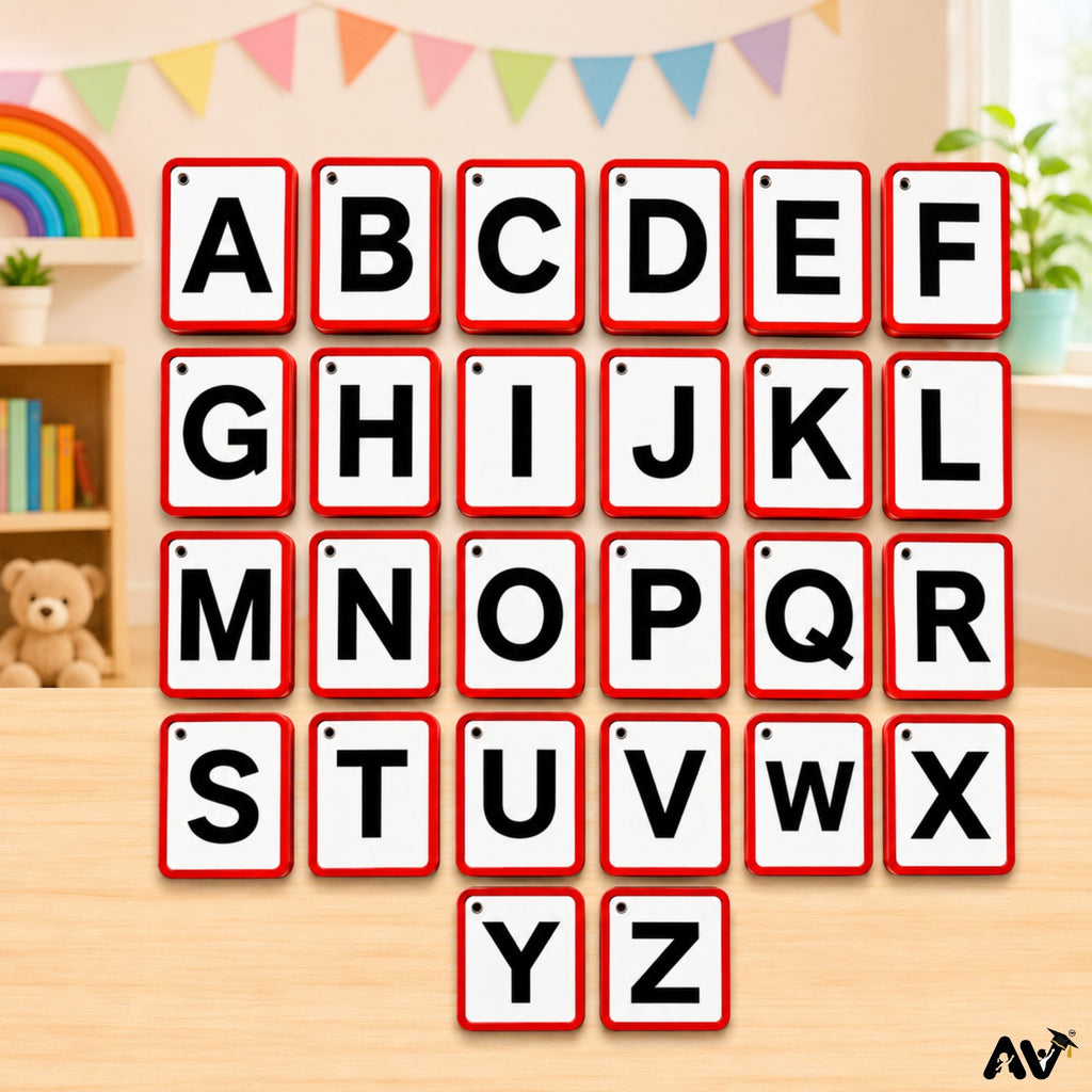 English Alphabet Flash Cards A-Z & a-z with Vowels A E I O U, 57 Cards, 300 GSM Laminated, 4 x 2.6 Inch, Educational Learning Cards for Kids