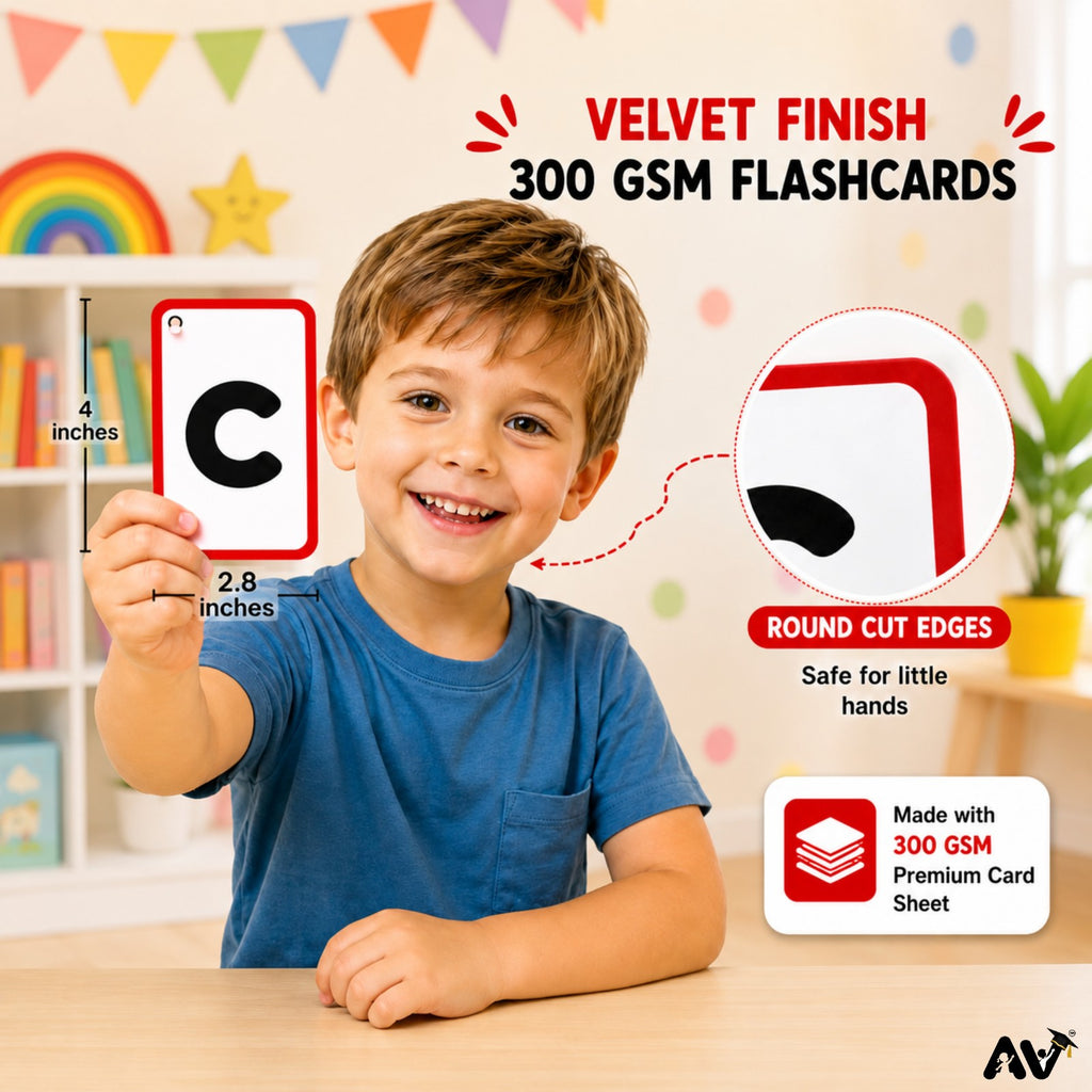English Alphabet Flash Cards A-Z & a-z with Vowels A E I O U, 57 Cards, 300 GSM Laminated, 4 x 2.6 Inch, Educational Learning Cards for Kids