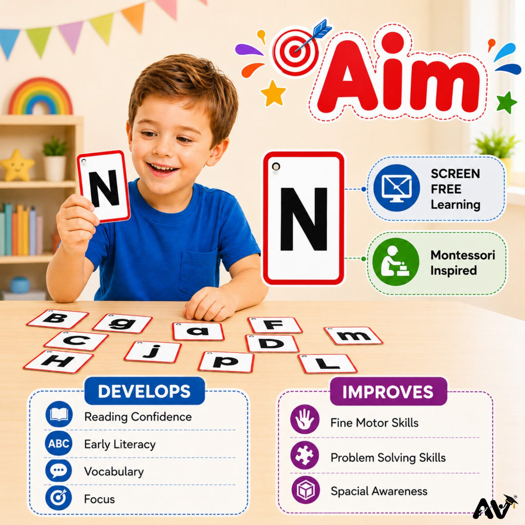English Alphabet Flash Cards A-Z & a-z with Vowels A E I O U, 57 Cards, 300 GSM Laminated, 4 x 2.6 Inch, Educational Learning Cards for Kids
