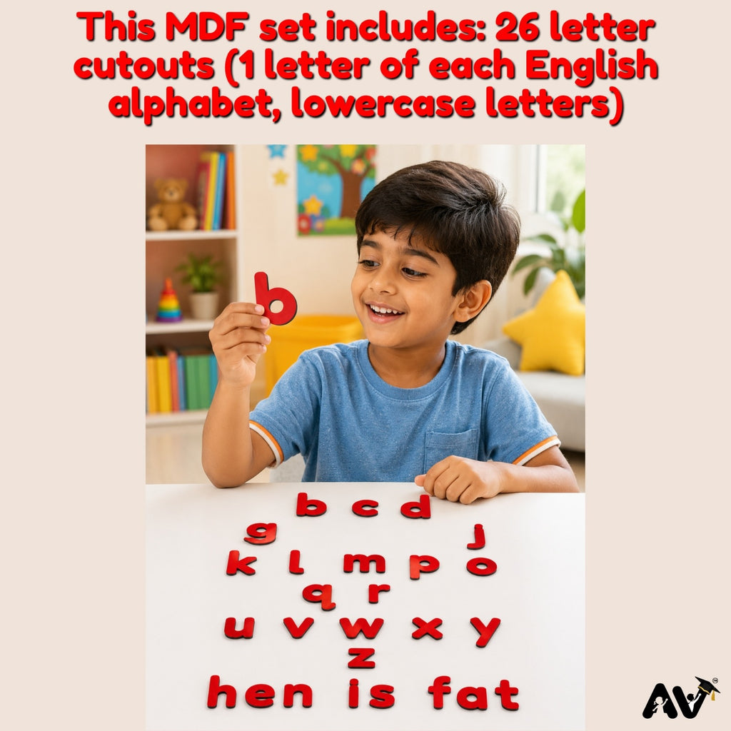 Wooden English Alphabet Lowercase Letters a-z Cutout Set of 26, Red