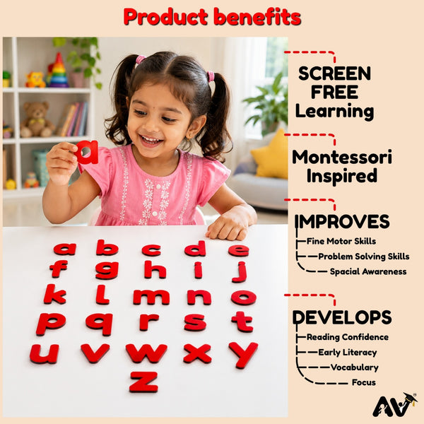 Wooden English Alphabet Lowercase Letters a-z Cutout Set of 26, Red