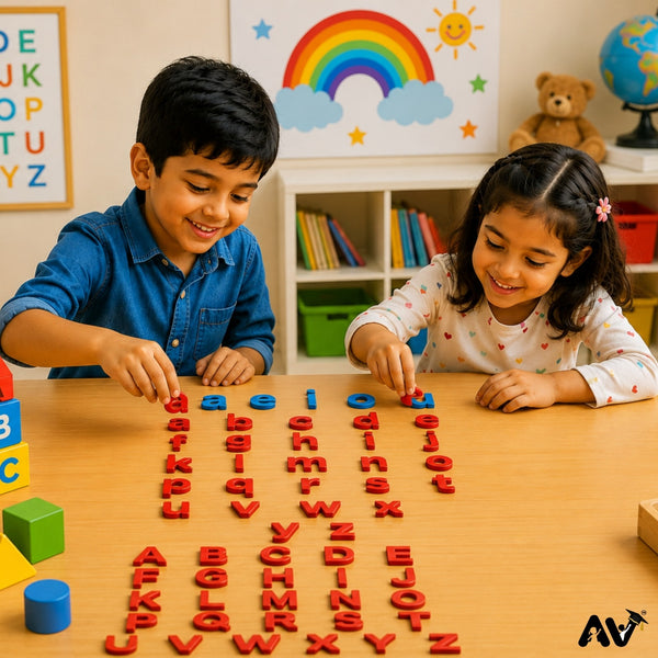 English Alphabet Upper-Lowercase Letters Aa-Zz & Vowels Cutout Set, Red