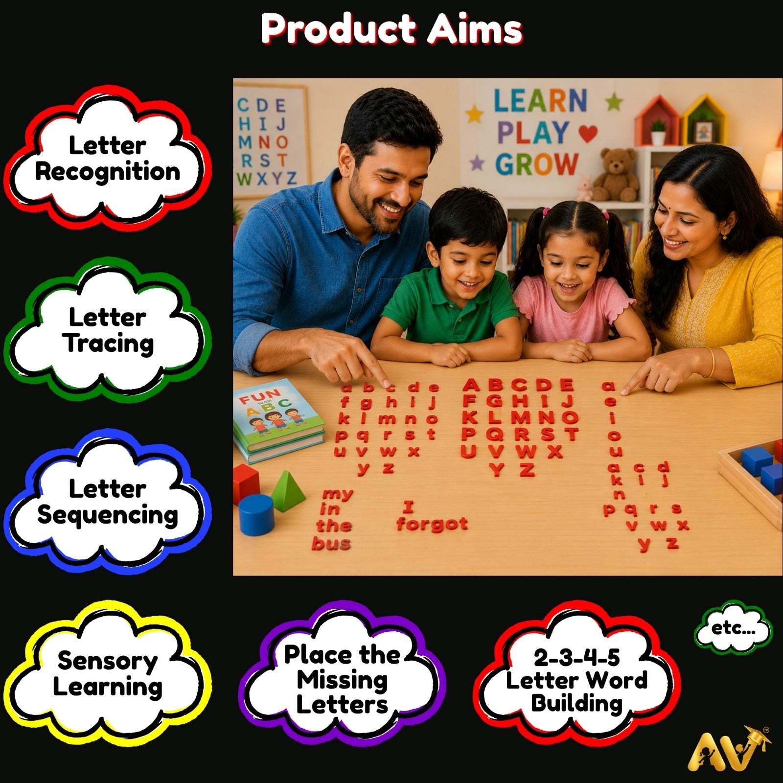 English Alphabet Upper-Lowercase (2 Sets) Letters & Vowels Cutout, Red