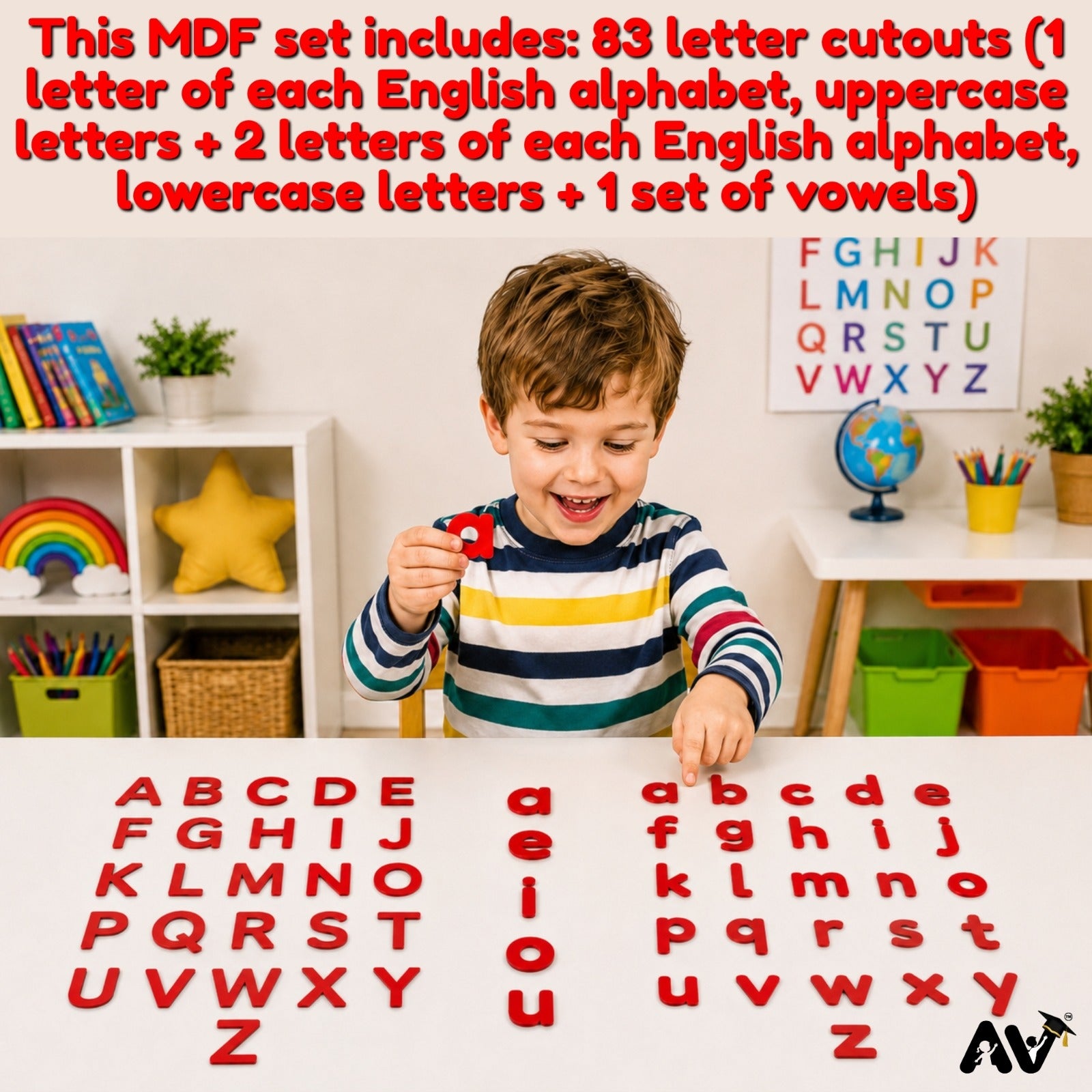 English Alphabet Upper-Lowercase (2 Sets) Letters & Vowels Cutout, Red