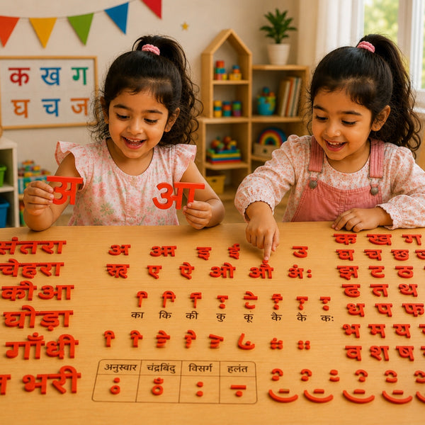 Hindi Varnmala Swar-Vyanjan, Matra & Aadhe Akshar Cutout Set (123pc), Red