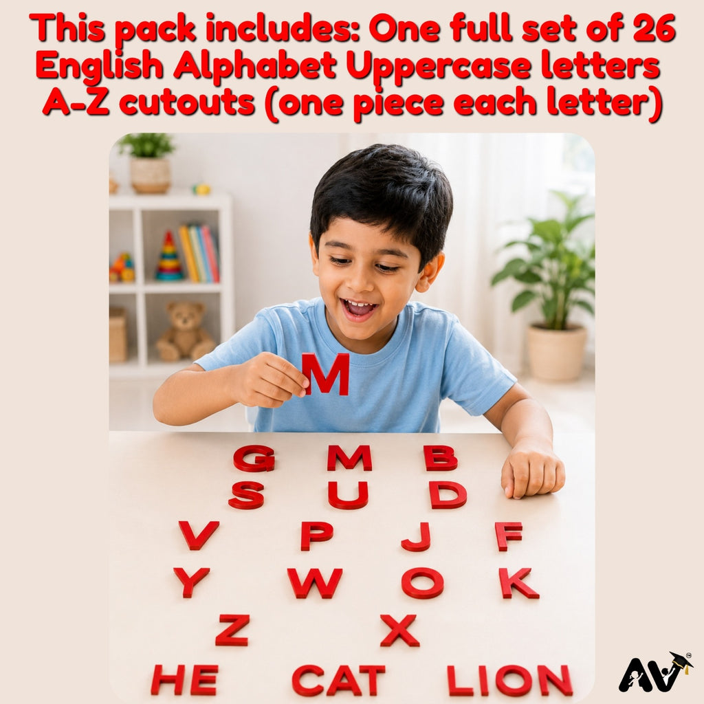 Wooden English Alphabet Uppercase Letters A-Z Cutout Set of 26, Red